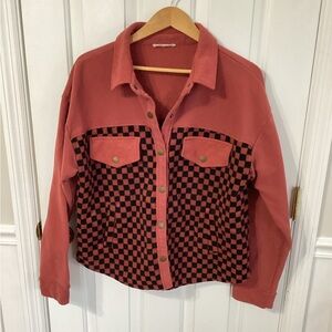 Ces Femme Top Shacket Jacket Medium Checkerboard  Black